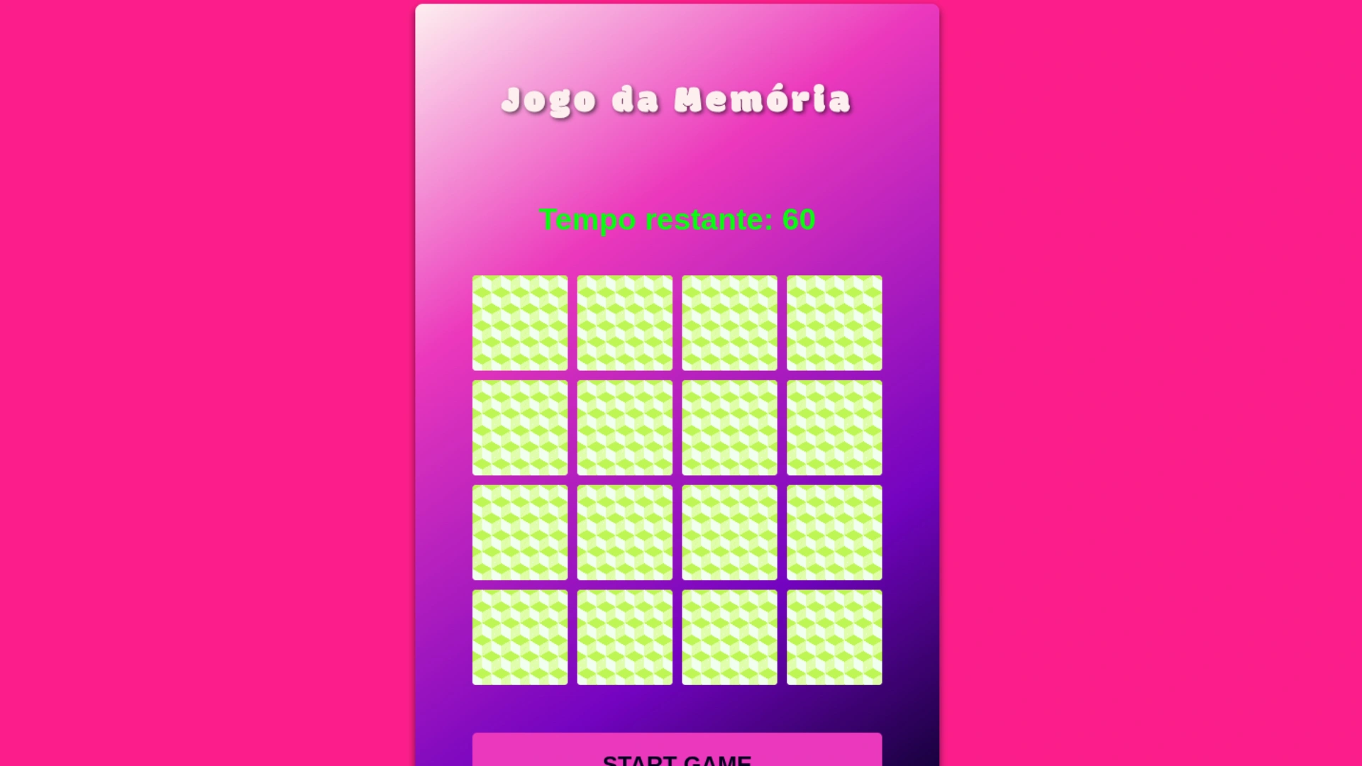 Screenshot do Projeto Jogo da Memória